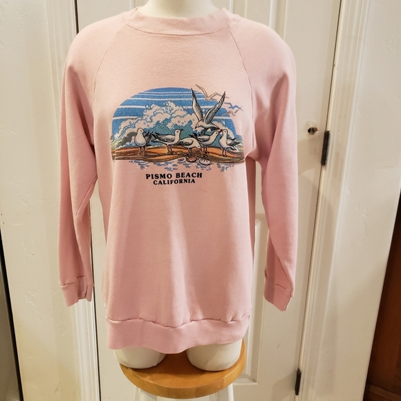 Texrile Prints Size Large VINTAGE Pink Pismo Beach California Sweatshirt - Picture 1 of 9